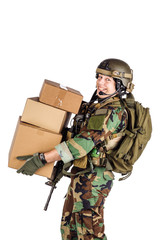 Soldier Holding Shipping Box