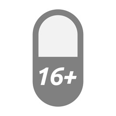 Isolated pill with    the text 16+