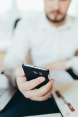 businessman in white shirt at the desk,