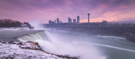 Niagara Falls Sunset Panorama from New York 