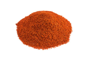 Pile of red paprika powder isolated on white background