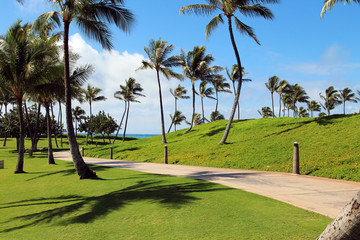 A walking path at the Ko Olina beach resort, Oahu, Hawaii
