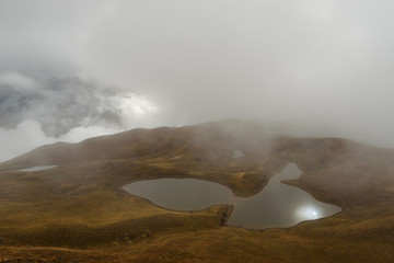 Fototapeta na wymiar Landscape with mountain lake in Georgia