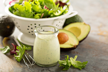 Avocado ranch dressing in small jar