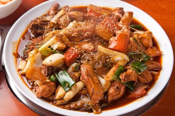 jjim dak. Braised Spicy Chicken with Vegetables.
