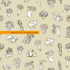 Seamless pattern - vegetables and mushrooms