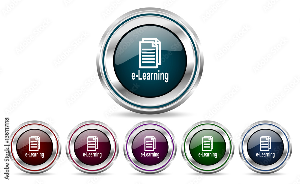 Aufkleber Learning silver metallic web set of vector icons isolated on white background in eps 10.