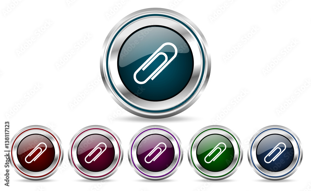 Poster Paperclip silver metallic web set of vector icons isolated on white background in eps 10.