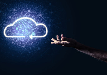 Digital cloud icon as symbol of wireless connection on dark back