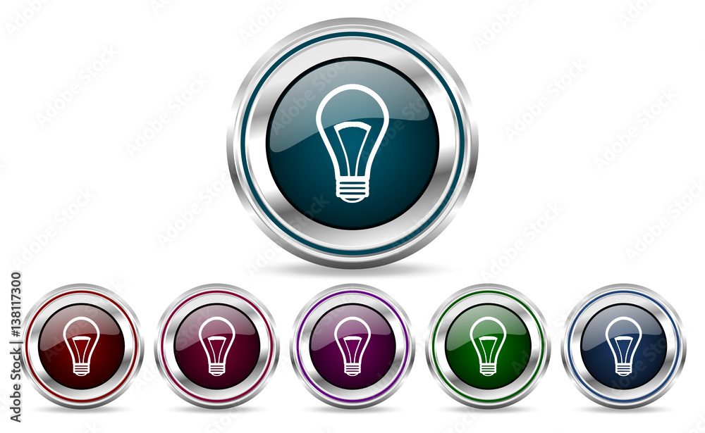 Poster Bulb silver metallic web set of vector icons isolated on white background in eps 10.