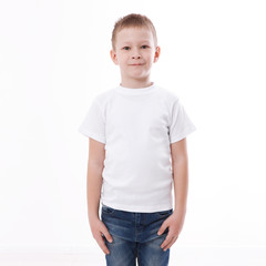 t-shirt design and people concept - close up of young man in blank black t-shirt, shirt front isolated.
