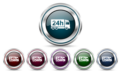 Delivery silver metallic web set of vector icons isolated on white background in eps 10.