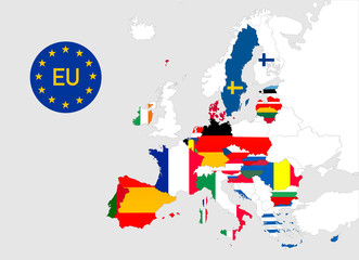Landkarte der Europäischen Union mit Landesfahnen ohne Großbritannien (Brexit)