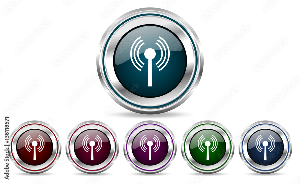 Poster Wifi silver metallic web set of vector icons isolated on white background in eps 10.