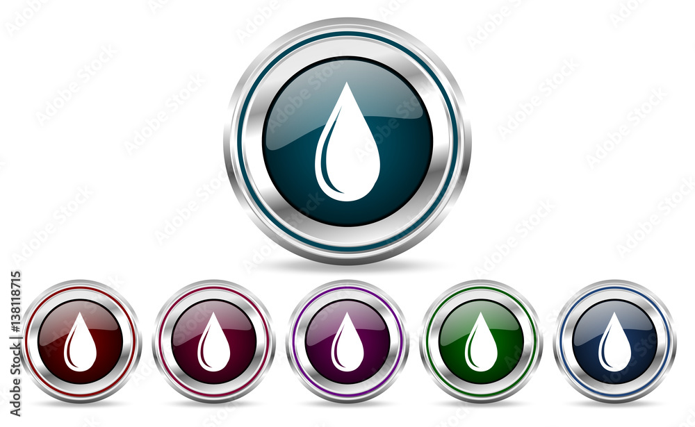 Poster Water drop silver metallic web set of vector icons isolated on white background in eps 10.