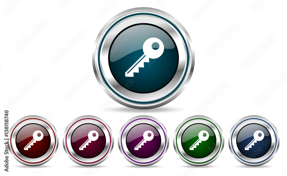Poster Key silver metallic web set of vector icons isolated on white background in eps 10.