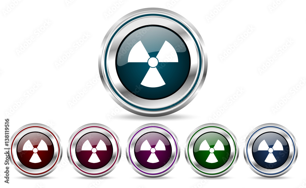 Poster Radiation silver metallic web set of vector icons isolated on white background in eps 10.