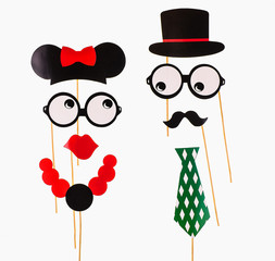 Paper props for holidays and parties.Wedding concept.Paper heart shape fake lips and mustaches  © serikbaib