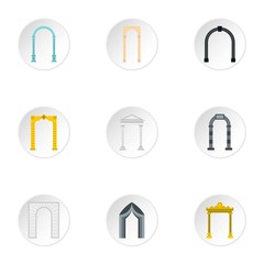 Types of arches icons set, flat style