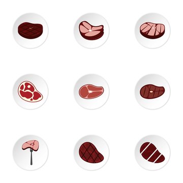 Meat icons set, flat style