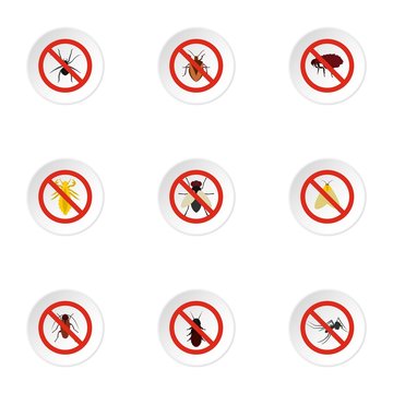Harmful insects icons set, flat style