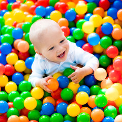 Child playing in ball pit on indoor playground