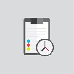 Clipboard folder with blank white sheet of paper. Color icon . Sign clock reminder