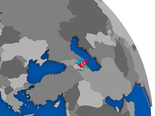 Azerbaijan and its flag on globe