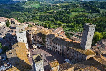 Fototapeta premium Tuscany countryside as seen from tower in San Gimignano village, Italy