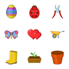 Spring elements icons set, cartoon style