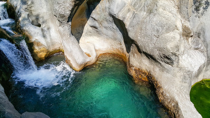 Waterfall in Sapadere canyon with crystal clear water