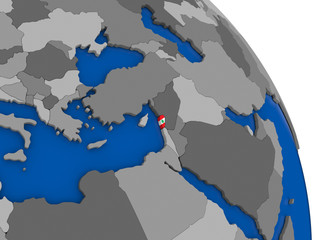 Lebanon and its flag on globe