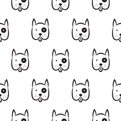 Boxer dog seamless vector monochrome pattern. Black and white puppy head breed with cropped ears background for textile fabric print and wallpaper.