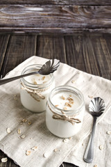 Tasty homemade yogurt with oatmeal