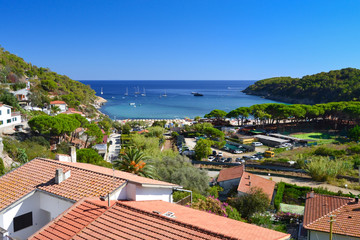 Panoramic view of Fetovaia beach, Elba Island, Tuscany, Italy