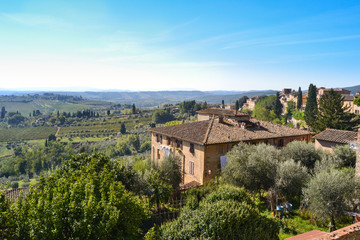 Fototapeta na wymiar Panoramic view from small historical village San Gimignano, Tuscany, Italy