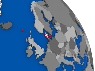 Denmark and its flag on globe