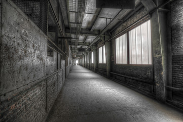 Fototapeta na wymiar Corridor at old industrial building