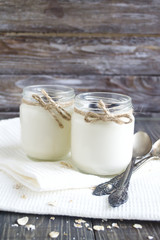 Tasty homemade yogurt with oatmeal