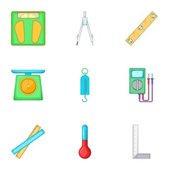 Metering equipment icons set, cartoon style
