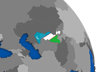 Uzbekistan and its flag on globe