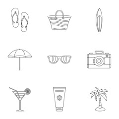 Relax on beach icons set, outline style