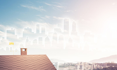 Concept of real estate and construction with drawn silhouette on