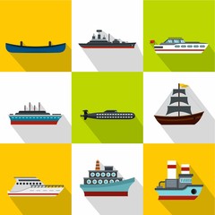 Obraz premium Ship icons set, flat style