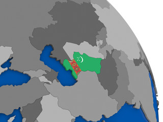 Turkmenistan and its flag on globe