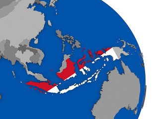 Indonesia and its flag on globe