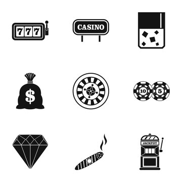Gambling house icons set, simple style