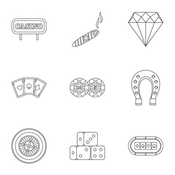 Gambling icons set, outline style