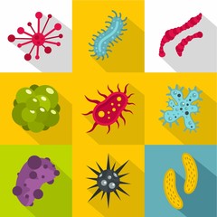 Illness icons set, flat style