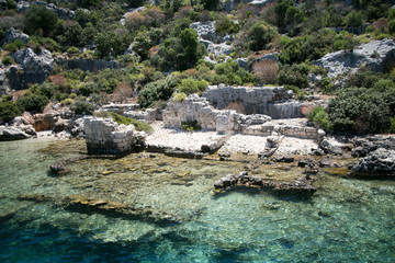 sunken city of Kekova in bay of Uchagiz view from sea